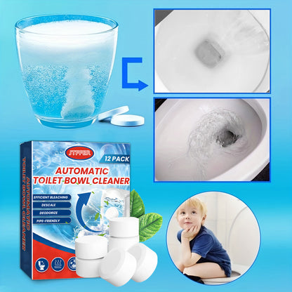 12 Pack Automatic Toilet Bowl Cleaner Tablets with Bleach – Hassle-Free, Long-Lasting Tank Cleaners with Advanced Sustained-Release – Essential for Sparkling Restrooms