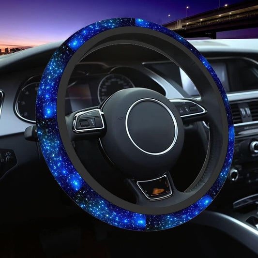 Blue Milky Way Sky Print Steering Wheel Cover - Anti-Slip, Elastic Universal Fit, 15" Protector for Cars, SUVs and Trucks