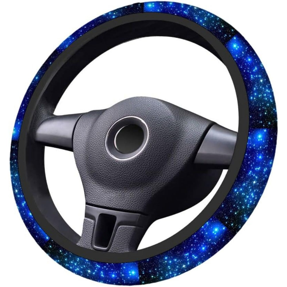 Blue Milky Way Sky Print Steering Wheel Cover - Anti-Slip, Elastic Universal Fit, 15" Protector for Cars, SUVs and Trucks