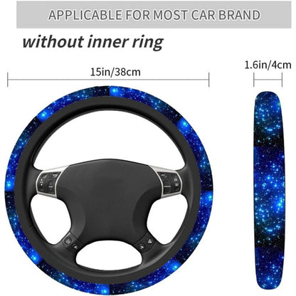 Blue Milky Way Sky Print Steering Wheel Cover - Anti-Slip, Elastic Universal Fit, 15" Protector for Cars, SUVs and Trucks