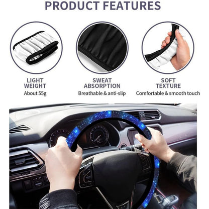 Blue Milky Way Sky Print Steering Wheel Cover - Anti-Slip, Elastic Universal Fit, 15" Protector for Cars, SUVs and Trucks