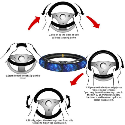Blue Milky Way Sky Print Steering Wheel Cover - Anti-Slip, Elastic Universal Fit, 15" Protector for Cars, SUVs and Trucks