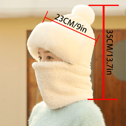 Plush Soft Winter Beanie Hat with Neck and Face Cover - Cozy One-Piece Scarf for Ear Protection, Thick Warm Cycling Hat for Women
