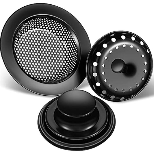 3pcs Premium Stainless Steel Kitchen Sink Stopper – Anti-Clog Universal Strainer Sieve Basket Filter – Durable Metal, Wide Brim for Easy Installation, Effective Garbage Disposal