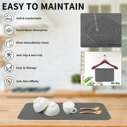 Dish Drying Mat for Kitchen Counter – Heat Resistant, Non-Slip Rubber Backed, Super Absorbent Draining Mat, 16"x18" – Ideal for Restaurants and Cafes