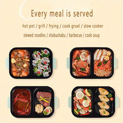 2-in-1 Electric Barbecue Grill and Hot Pot - 1300W Non-Stick Mini Boiler for Korean BBQ, Shabu Shabu, Soup - Ideal for 1-3 People, Includes Kitchen Accessories