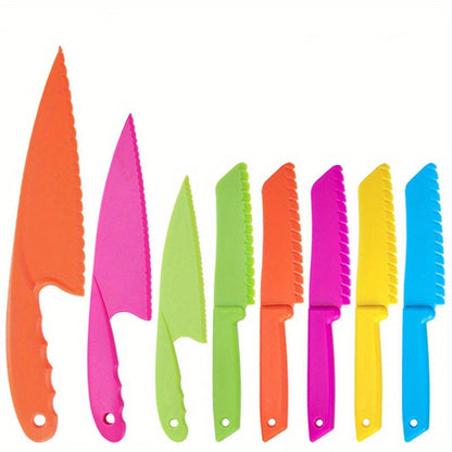 3PCS/6PCS/8PCS Kitchen Knife Set - Plastic Serrated Edges for Safe Cutting of Cakes, Fruits, and Veggies, Perfect for Little Chefs