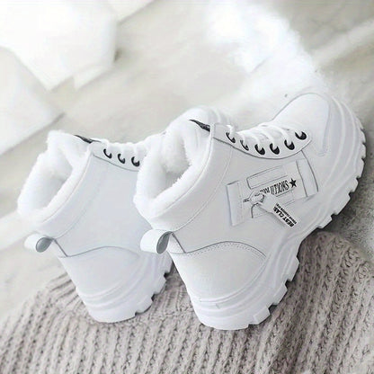 Women's Plush Lined Lace-Up High Top Winter Boots - Warm Thermal Outdoor Short Boots