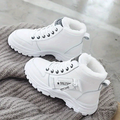 Women's Plush Lined Lace-Up High Top Winter Boots - Warm Thermal Outdoor Short Boots