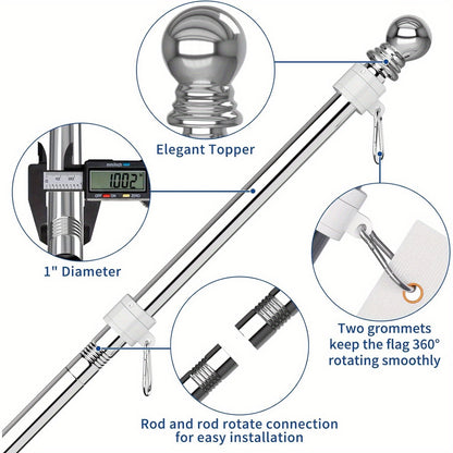 6FT Stainless Steel Flagpole Kit – Tangle-Free Flagpole with Upgraded Bracket, Residential or Commercial Use, for Proud American Flag (No Flag, Silvery)