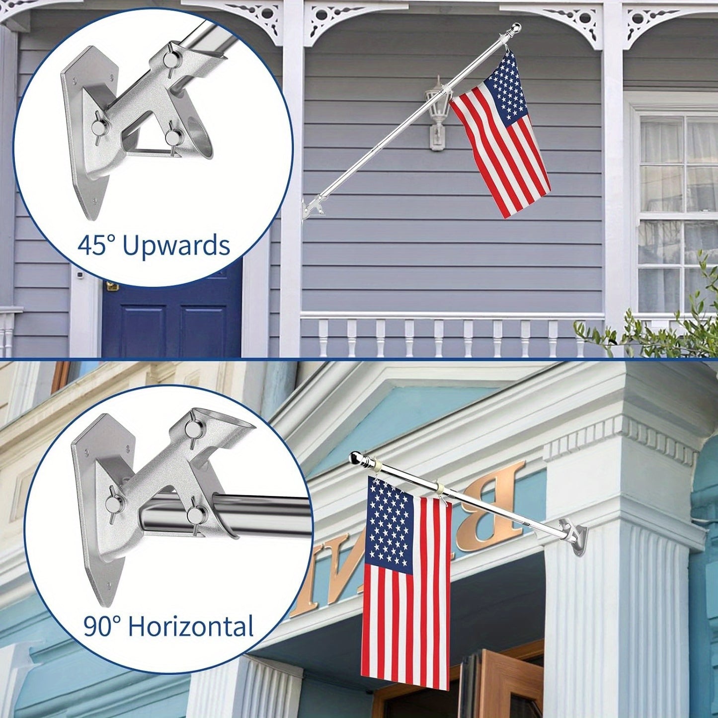 6FT Stainless Steel Flagpole Kit – Tangle-Free Flagpole with Upgraded Bracket, Residential or Commercial Use, for Proud American Flag (No Flag, Silvery)