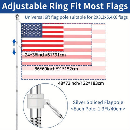 6FT Stainless Steel Flagpole Kit – Tangle-Free Flagpole with Upgraded Bracket, Residential or Commercial Use, for Proud American Flag (No Flag, Silvery)