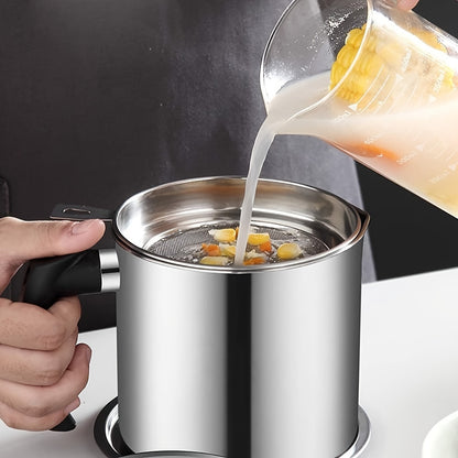 1.8L Stainless Steel Kitchen Container with Strainer – Easy-Hold Storage for Cooking Oil & Grease, Ideal for Hotels, Restaurants & Bulk Kitchenware, Eid Al-Adha Mubarak