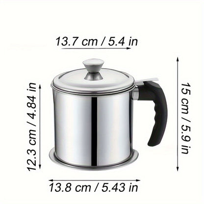 1.8L Stainless Steel Kitchen Container with Strainer – Easy-Hold Storage for Cooking Oil & Grease, Ideal for Hotels, Restaurants & Bulk Kitchenware, Eid Al-Adha Mubarak