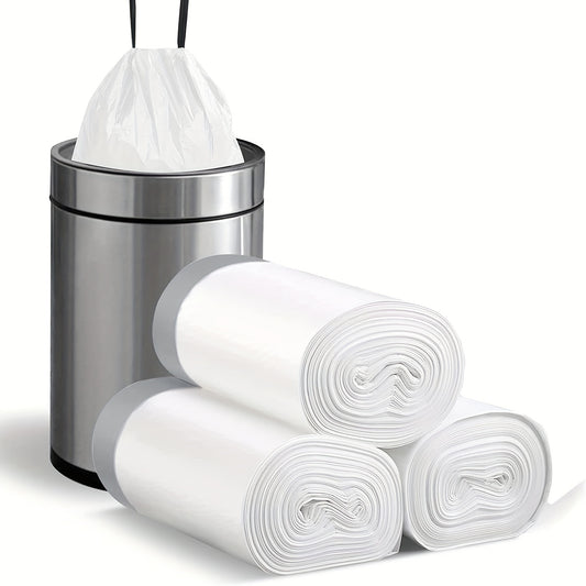 3 Rolls of 45pcs Heavy-Duty 4 Gallon Small Drawstring Plastic Trash Bags - Leak-Resistant, Easy-to-Tie Liners for Bathroom, Office, and More - Space-Saving and Convenient