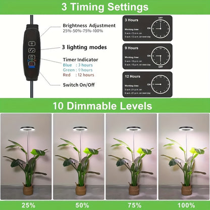 Adjustable LED Grow Light for Indoor Plants – 72 Full Spectrum LEDs, USB Powered, Auto Timer (3/9/12H), Height Adjustable (11.81-62.99in), Ideal for Tall Plants
