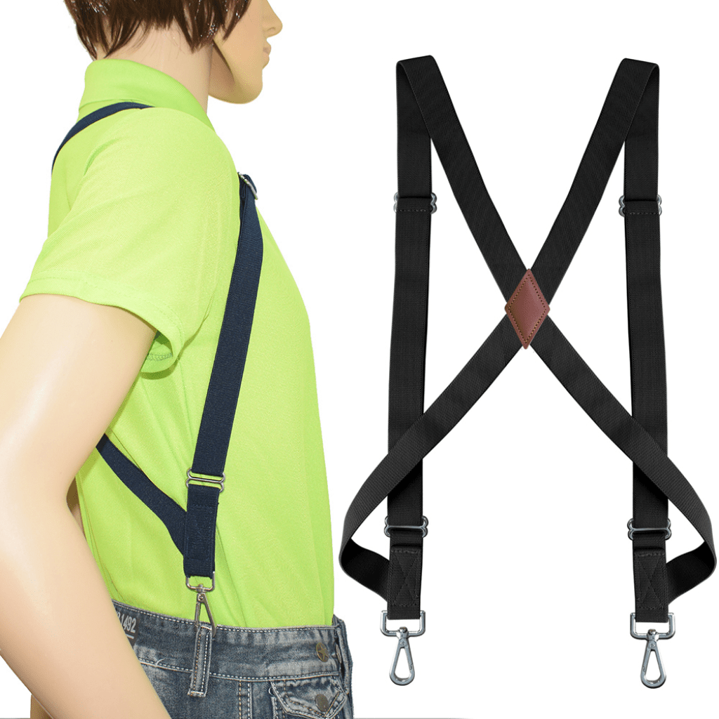 Trucker Suspenders for Men – Wide X-Back Adjustable Elastic Suspenders with 2 Snap Hooks for Work & Trousers