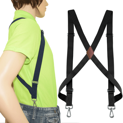Trucker Suspenders for Men – Wide X-Back Adjustable Elastic Suspenders with 2 Snap Hooks for Work & Trousers