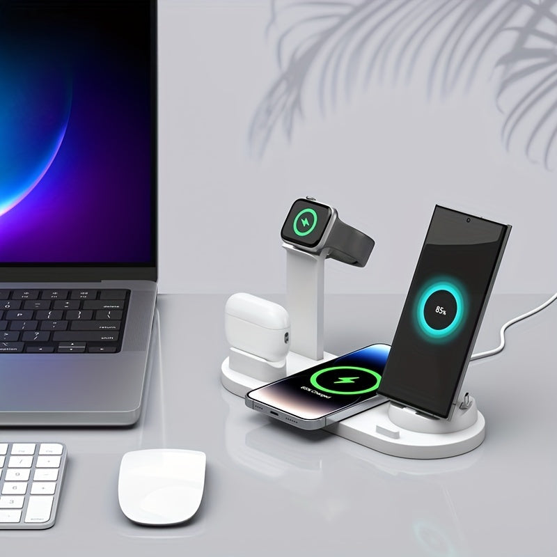 15W Fast Charging Station - Folding Wireless Charger Stand for Samsung, iPhone 15 14, 13, 12, 11/Pro/Max/Mini/Plus, X, XR, XS/Max, SE, 8/Plus, For Apple Watch 1-8, Airpods 3/2/Pro