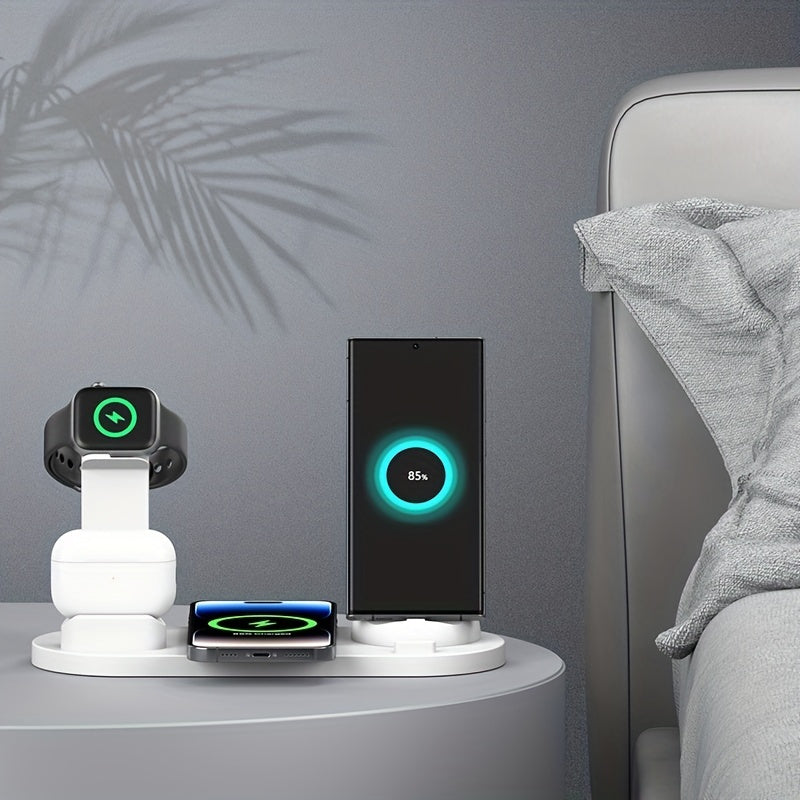 15W Fast Charging Station - Folding Wireless Charger Stand for Samsung, iPhone 15 14, 13, 12, 11/Pro/Max/Mini/Plus, X, XR, XS/Max, SE, 8/Plus, For Apple Watch 1-8, Airpods 3/2/Pro