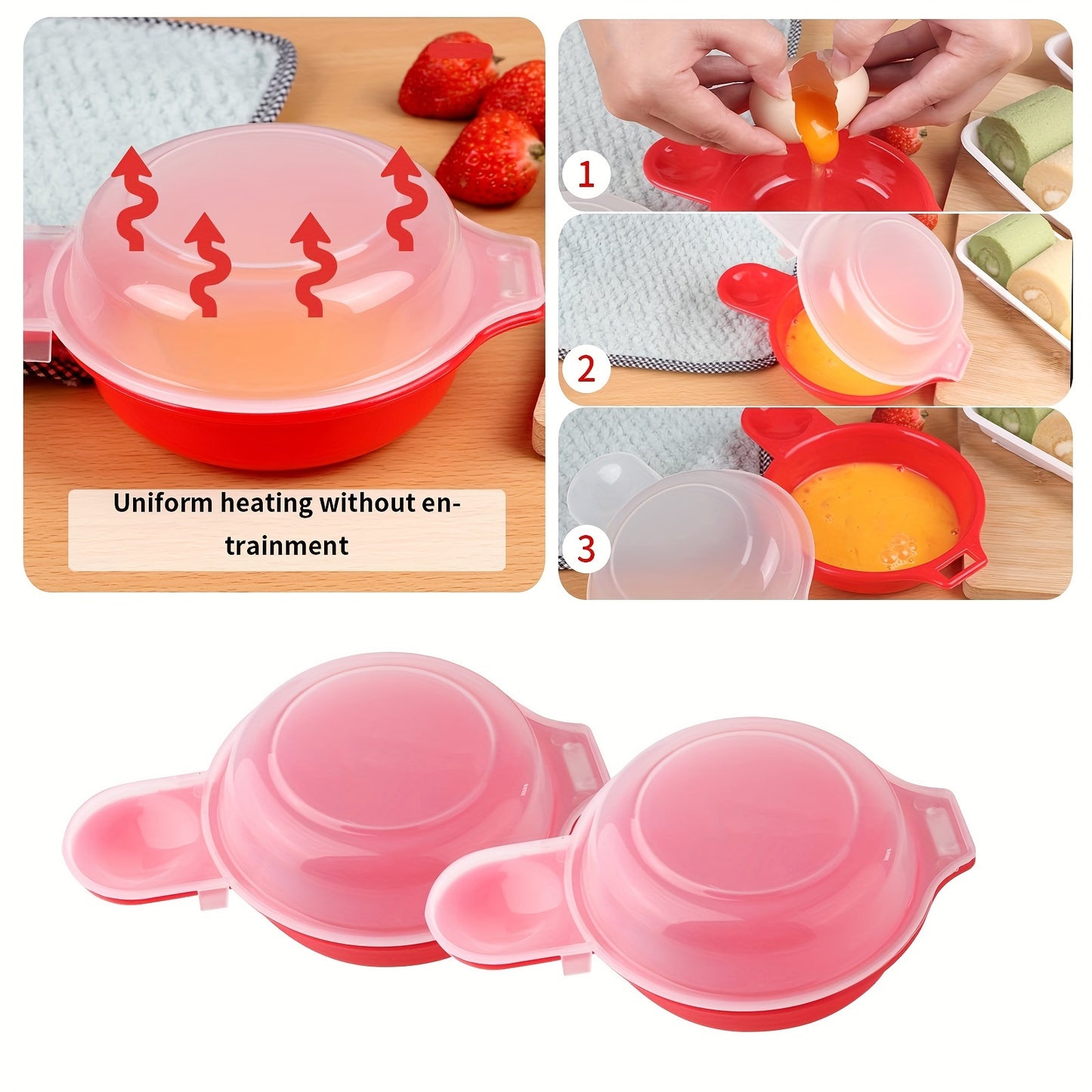 Microwave Egg Cooker - Red and Clear Kitchen Gadget for Easy Cooking - Restaurant Kitchen Accessory