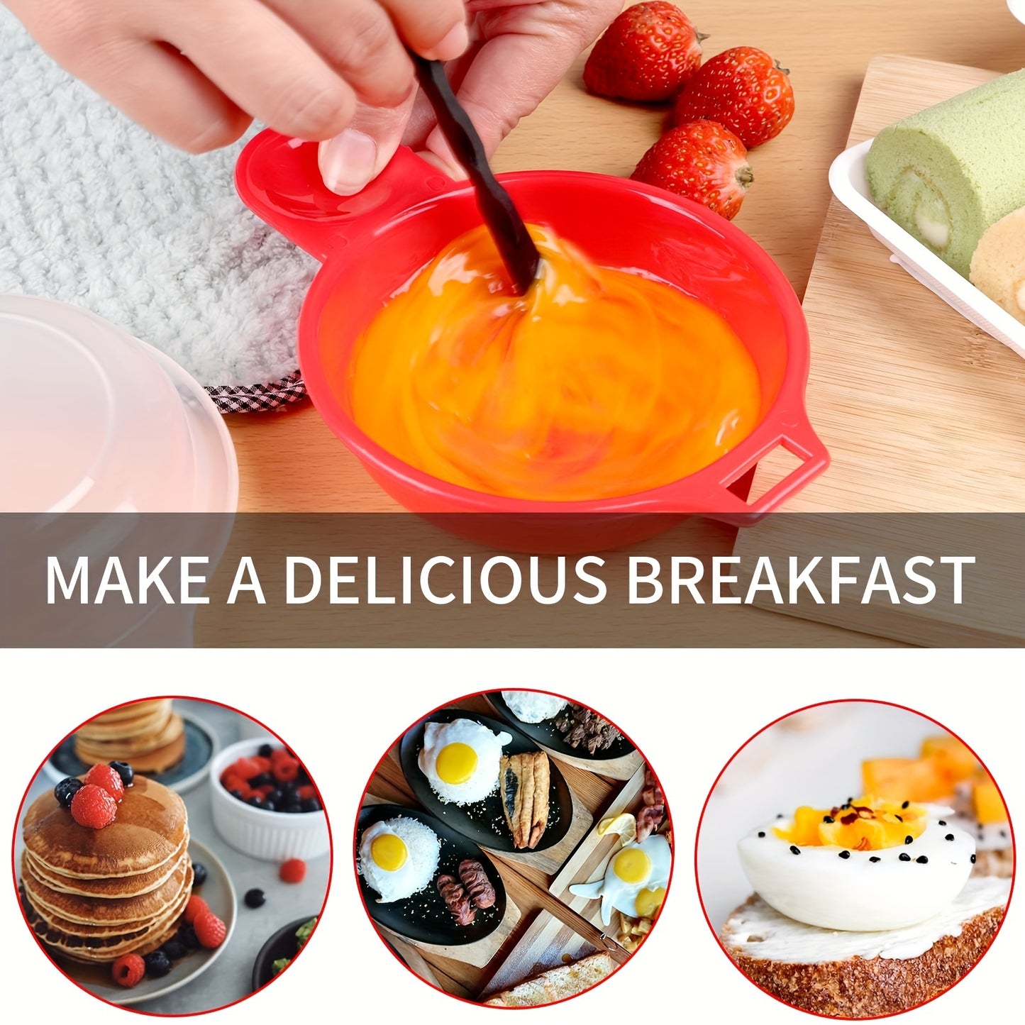 Microwave Egg Cooker - Red and Clear Kitchen Gadget for Easy Cooking - Restaurant Kitchen Accessory