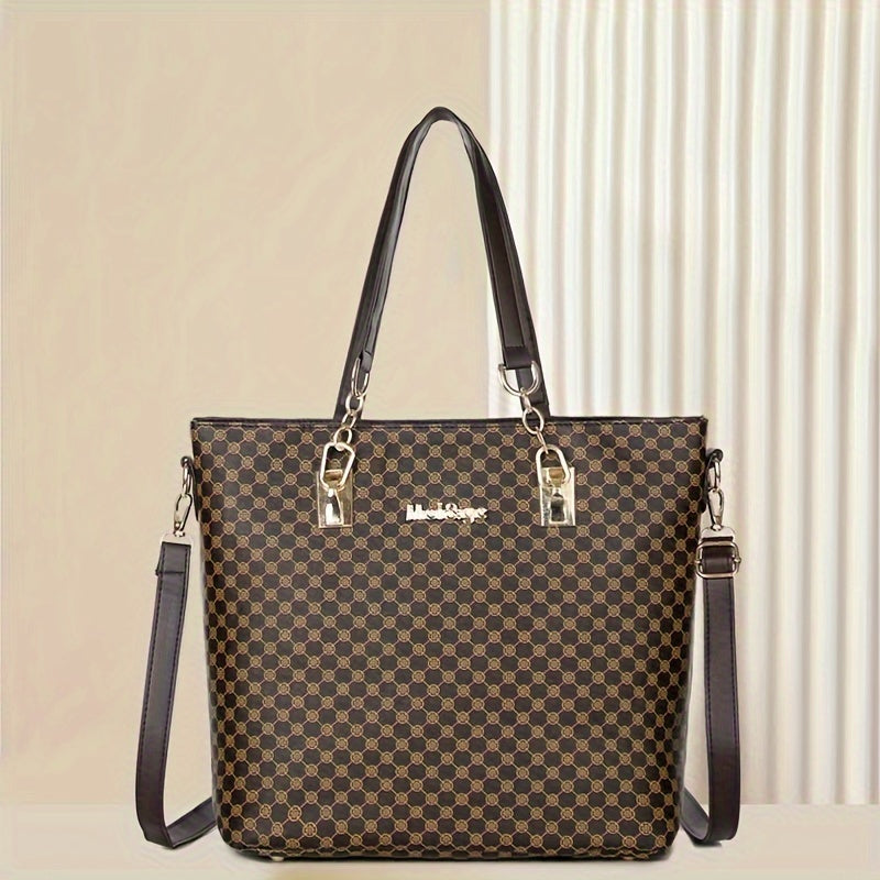 6pcs Fashion-Forward Geometric Bag Collection – Stylish Tote, Chic Boston Handbag, Versatile Crossbody, Spacious Wallet, Elegant Clutch and Key Holder Set for Women
