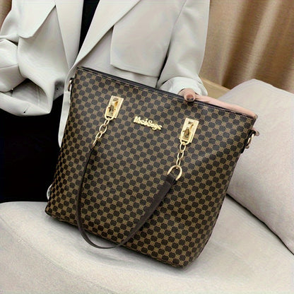 6pcs Fashion-Forward Geometric Bag Collection – Stylish Tote, Chic Boston Handbag, Versatile Crossbody, Spacious Wallet, Elegant Clutch and Key Holder Set for Women