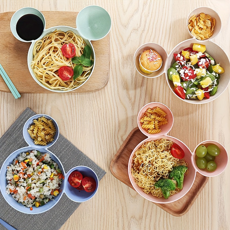 4PCS Mickey Mouse Wheat Bowls and Straw Cutlery Set - Minnie Bowl and Funny Dinner Plate for Restaurant Use, Ideal Gift