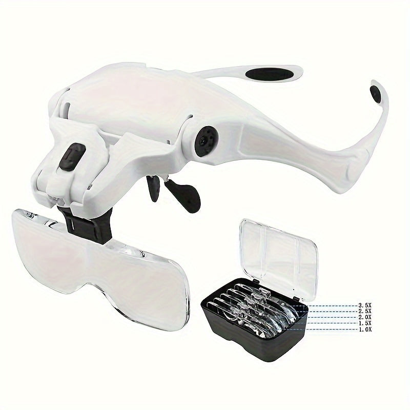 2 LED Headband Magnifier with 5 Replaceable Lenses - Reading Loupe for Jewelry & Electronics Repair (1.0X, 1.5X, 2.0X, 2.5X, 3.5X)
