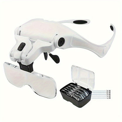 2 LED Headband Magnifier with 5 Replaceable Lenses - Reading Loupe for Jewelry & Electronics Repair (1.0X, 1.5X, 2.0X, 2.5X, 3.5X)