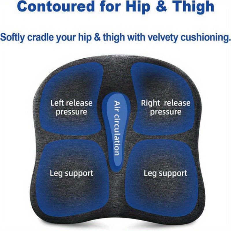 Memory Foam Seat Cushion for Long Sitting – Office/Home Chair, Car, Wheelchair, Supports Hip, Tailbone, Coccyx, Sciatica