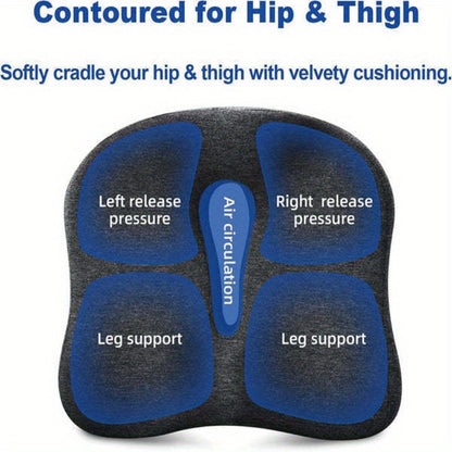 Memory Foam Seat Cushion for Long Sitting – Office/Home Chair, Car, Wheelchair, Supports Hip, Tailbone, Coccyx, Sciatica