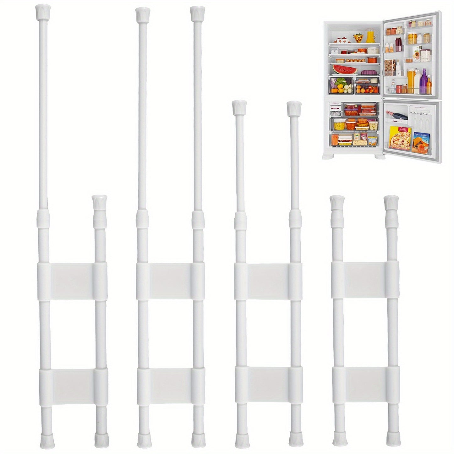4PCS Adjustable RV Bar Spring Tension Rods - Extendable Metal Fridge Organizer for RV, Camper, Motorhome - Collapsible, Space-Saving, Adjustable 15.8 to 27.6 Inches