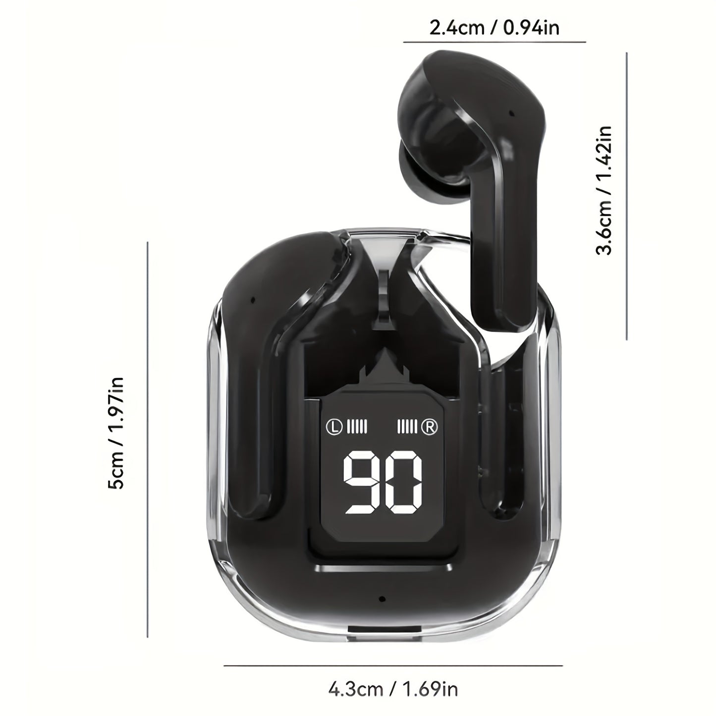 Transparent Wireless Headphones – Noise Cancelling, HiFi Dual Stereo Microphone, Mini In-Ear Earbuds with Charging Case and LED Digital Display, Sport Headphones