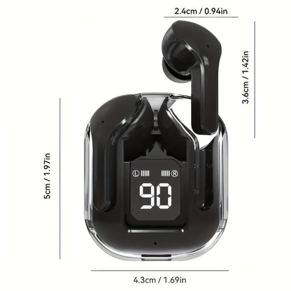 Transparent Wireless Headphones – Noise Cancelling, HiFi Dual Stereo Microphone, Mini In-Ear Earbuds with Charging Case and LED Digital Display, Sport Headphones