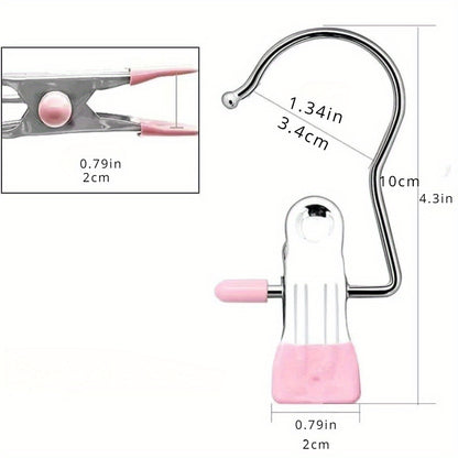 10PCS Stainless Steel Clothespins - Laundry Pegs with Hooks, Portable Hanging Clips & Closet Organizer Hangers