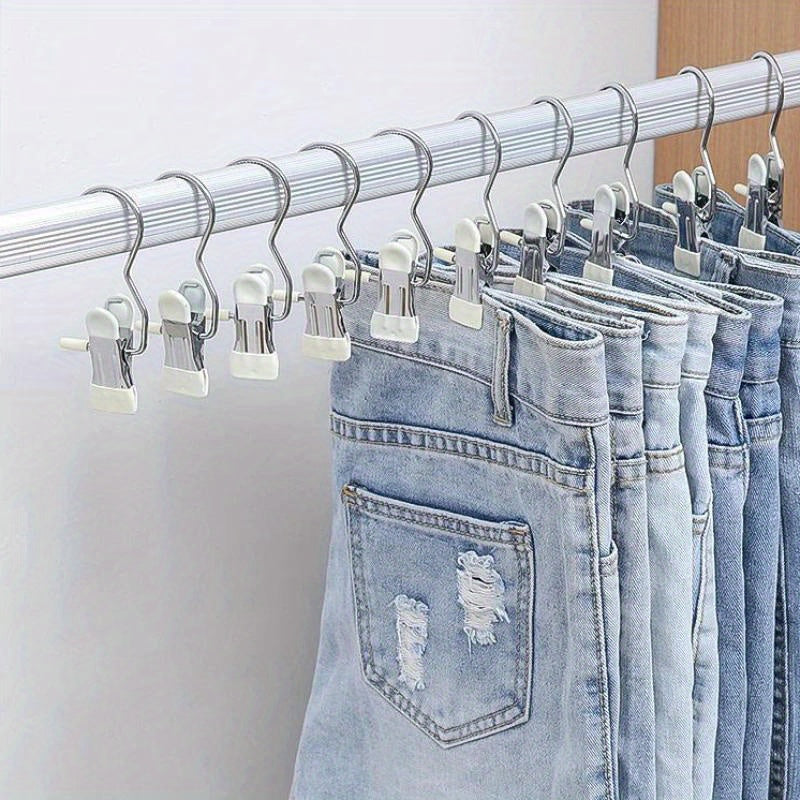 10PCS Stainless Steel Clothespins - Laundry Pegs with Hooks, Portable Hanging Clips & Closet Organizer Hangers