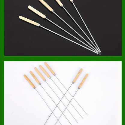 10pcs Premium Stainless Steel BBQ Skewers with Wooden Handle – Multifunctional, Durable Grilling Needles for Outdoor Cooking – Perfect for Summer Parties and Family Gatherings