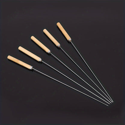 10pcs Premium Stainless Steel BBQ Skewers with Wooden Handle – Multifunctional, Durable Grilling Needles for Outdoor Cooking – Perfect for Summer Parties and Family Gatherings