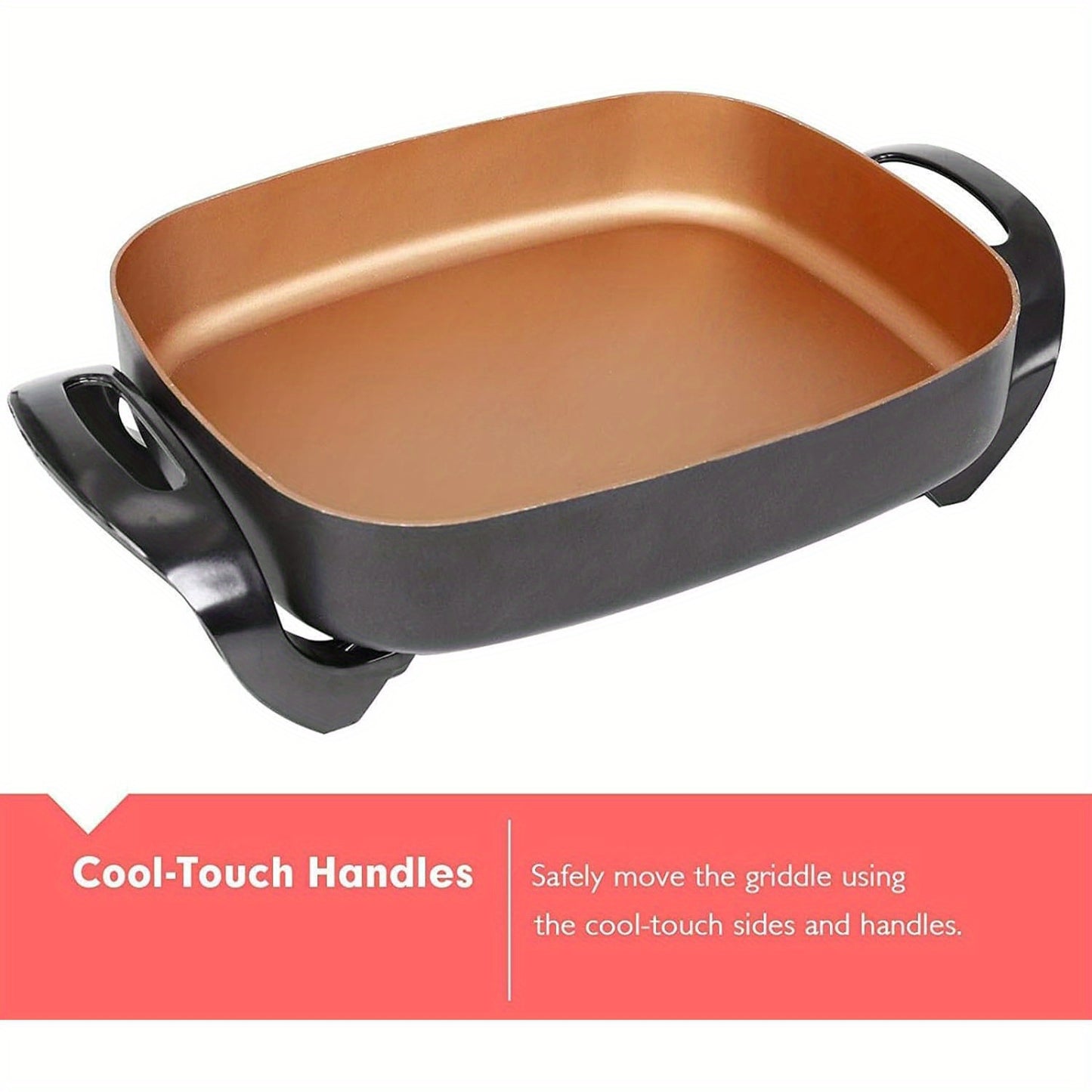 Large Jumbo Non-Stick Copper Electric Skillet - 16''x12''x3.15'' with Tempered Glass Lid, Upgraded Thermostat, 8 Quart Capacity, Even Heat Distribution and Easy Food Release
