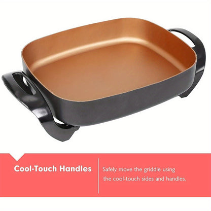 Large Jumbo Non-Stick Copper Electric Skillet - 16''x12''x3.15'' with Tempered Glass Lid, Upgraded Thermostat, 8 Quart Capacity, Even Heat Distribution and Easy Food Release
