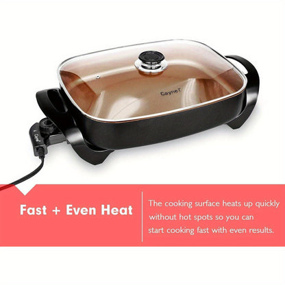 Large Jumbo Non-Stick Copper Electric Skillet - 16''x12''x3.15'' with Tempered Glass Lid, Upgraded Thermostat, 8 Quart Capacity, Even Heat Distribution and Easy Food Release