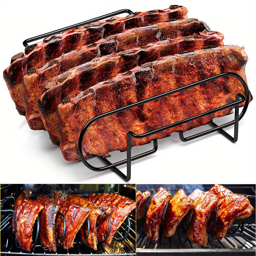 Deluxe Stainless Steel Rib Rack - Holds 4 Full Racks of Ribs, Ultra-Portable for BBQ and Smoker Enthusiasts - Durable, Rust-Resistant Construction for Perfect Grilling Results