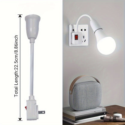 Flexible Neck E27 Lamp Socket Adapter with Switch – Versatile Bulb Holder Converter for Night, Bedside and Wall Lamps, US Plug, 110-130V