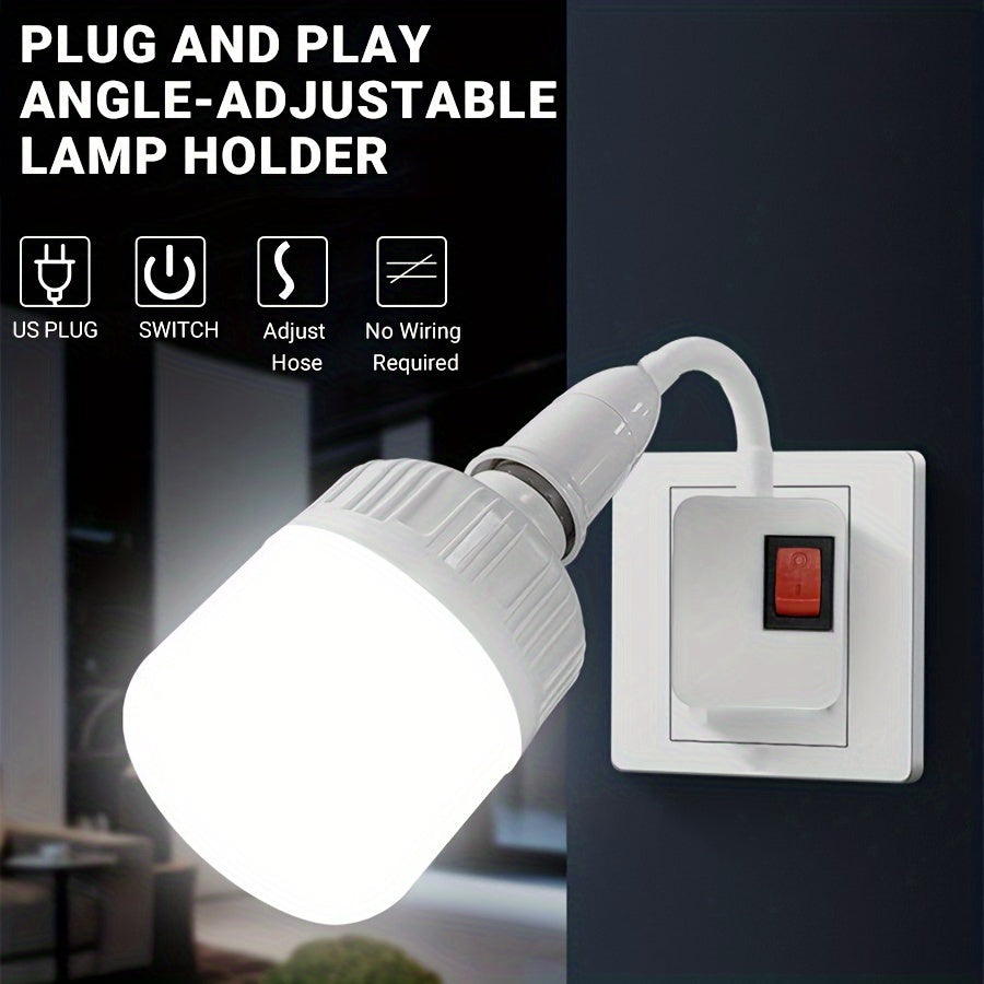 Flexible Neck E27 Lamp Socket Adapter with Switch – Versatile Bulb Holder Converter for Night, Bedside and Wall Lamps, US Plug, 110-130V
