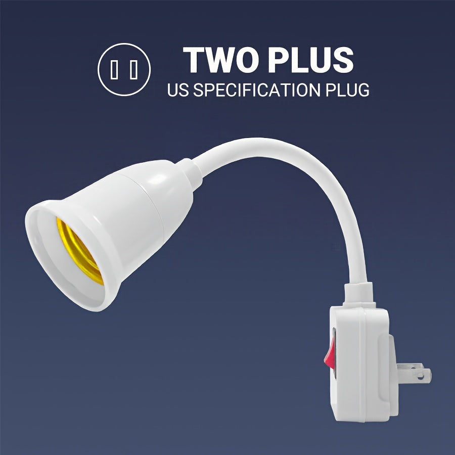 Flexible Neck E27 Lamp Socket Adapter with Switch – Versatile Bulb Holder Converter for Night, Bedside and Wall Lamps, US Plug, 110-130V