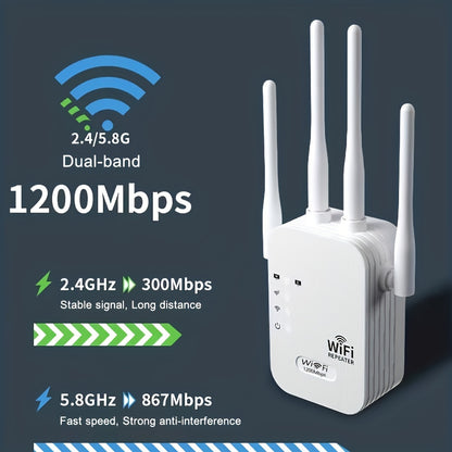 Ultra-Powerful 6x WiFi Range Extender – 1200Mbps Dual Band, 9000 Sq Ft Coverage, 35 Device Support, 1-Tap Setup, 360° Coverage, Ethernet Port