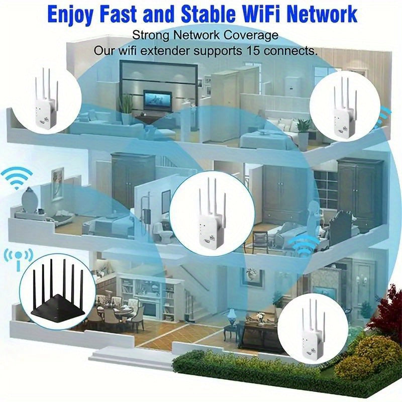 Ultra-Powerful 6x WiFi Range Extender – 1200Mbps Dual Band, 9000 Sq Ft Coverage, 35 Device Support, 1-Tap Setup, 360° Coverage, Ethernet Port