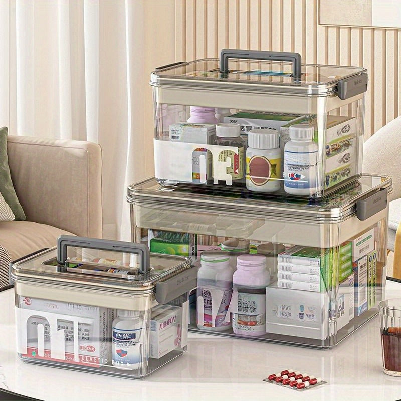 Medicine Storage Box with Handles and Multi-Layer Design – Large Capacity Plastic Pills Box for Household, Portable Medical Storage Organizer for Bedroom, Bathroom, Office, Desk